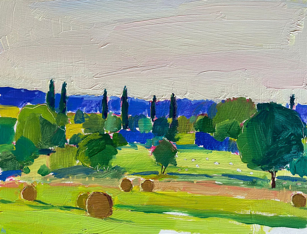 Poplars and Hay Bales, Summer's Evening